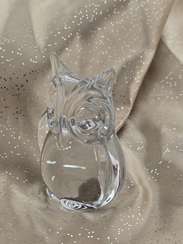 Vintage Daum France Signed Small Heavy Crystal Owl Figurine Paper Weight.