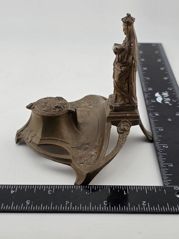 Antique French Statue Bronze Antique religious Lourdes Mary Depose Inkwell.