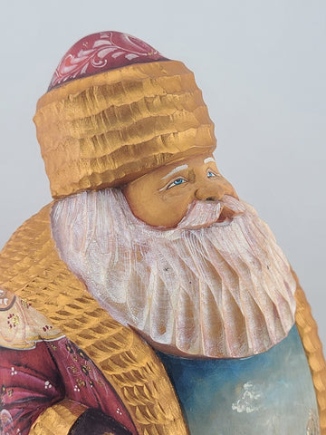 Ded Moroz Russian Hand Carved Wooden Santa Figurine Sergiyev Posad. Fluorescent.