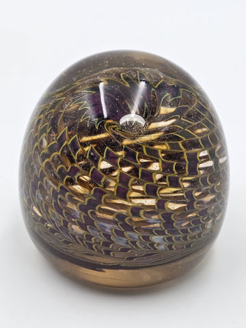 Signed Nichols Studio Art Glass Paperweight Purple Gold Vortex Swirl 4" WCU