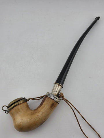 Rare Antique 19th C Meerschaum & Silver Tone Smoking Pipe W Long Stem.