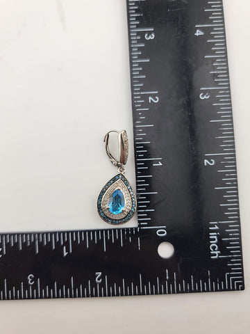 Gorgeous Set Of Natural Blue Topaz & Natural Cut Diamonds Earings W Certificate