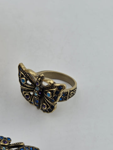 Vintage Heidi Daus Butterfly Garden Crystal Set, Cuff Bracelet, Ring & Earrings