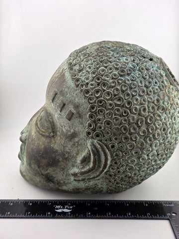 Antique African Nigerian Benin Bronze Large Bust  Statue Primitive Tribal Art.