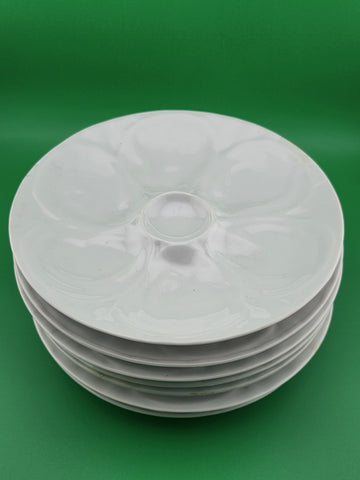 Vintage White Porcelain Oyster Plates Set of 7 Five Wells Seafood Serving Dishes
