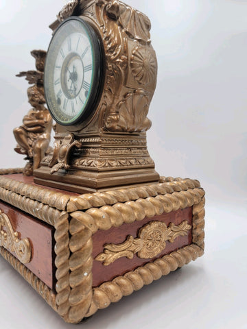 Antique 19th c. F Kroeber Clock Co New York Figural Mantle Clock W Drawer. Works