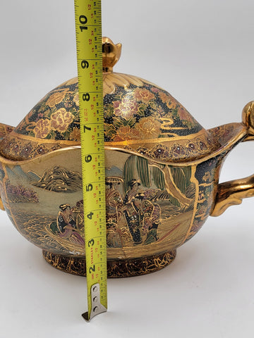 Vintage Satsuma Hand Painted Gold Gilded Bowl Urn Compote W Lid Fritz. Extra Lid