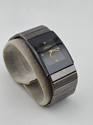 Vintage Rado Diastar Diamond Ladies Quartz Analog Watch Square Black Japan Works