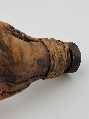 Antique 19th century leather shot black powder flask pouch tube Brass cap end