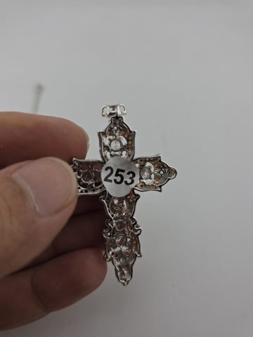 Vintage Sterling Silver 925 Cross Pendant Red Clear CZ Ornate Gothic Necklace