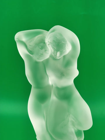 Rare LALIQUE Crystal "Le Faune" Figurine Dancing Nude Lovers Pan (Faun) & Diana