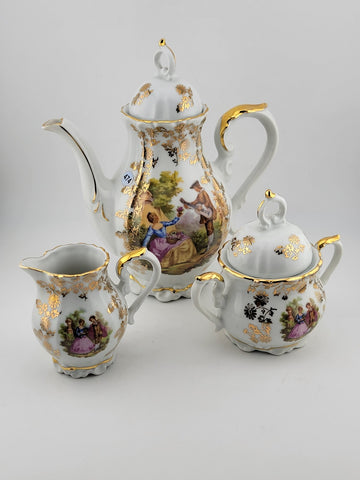 Antique Bavaria Germany Sevres Tea or Coffee Set. Guilded Hand Painted 24k Gold