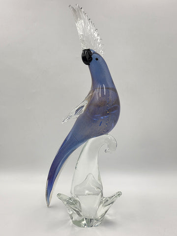 Vintage Murano Art Glass Cockatoo Parrot 18" Blue Gold Aventurine Formia Italy