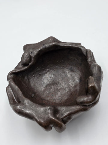 Rare Figural Studio Pottery Bowl 3 Reclining Women Brutalist Art Ceramic Bowl