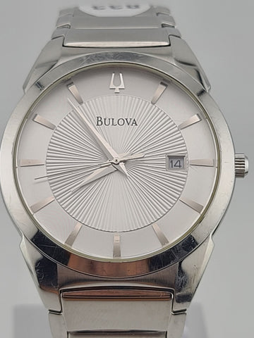 Bulova Mens Watch 96B015 Quartz Silver Dial Date Stainless Steel 38mm. New Batt.