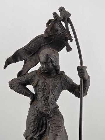 Antique 19thC Bronze Knight Warrior Clock Topper – Medieval St. George Style.