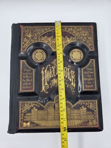 Antique 19th C Victorian Holy Bible 2000 Illustrations Embossed Leather Bible