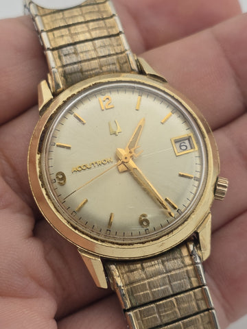 Vintage 1969 Bulova Accutron M9 14KT Gold Filled Tuning Fork Date Watch. Works.