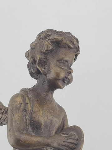 Antique 19th C Bronze Cupid Statue Clément Moreau Sculpture on Marble Base 9"