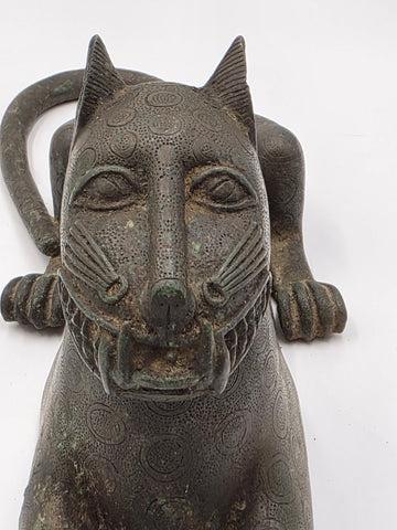 Vtg African Benin Bronze Leopard 15” Edo Kingdom Style Lost Wax Tribal Sculpture