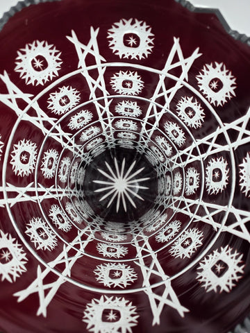 Rare Huge XL Bohemian Czech Ruby Cut to Clear Crystal Vase 14" Star Pattern