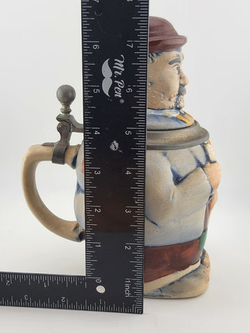 Rare Antique Westerwald Figuren-Bierkrug Lidded Beer stein Hikers With Grain