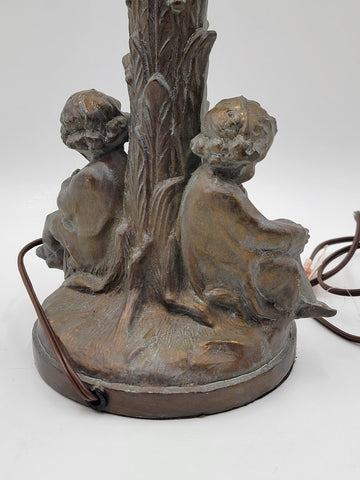Vintage Table Lamp Base Metal Cherubs Victorian Art Nouveau Shabby Chic. Works.