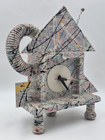 Rare Vintage Richard Birkett Memphis Style Fantasy Splatter Paint Clock. Signed.