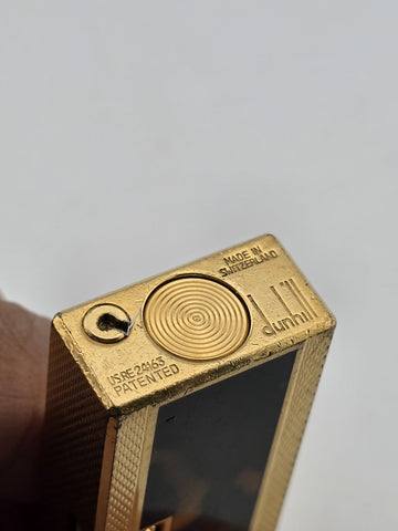 Rare Dunhill Square Lacquer Marble Roller Gas Lighter Gold Brown Swiss Made.