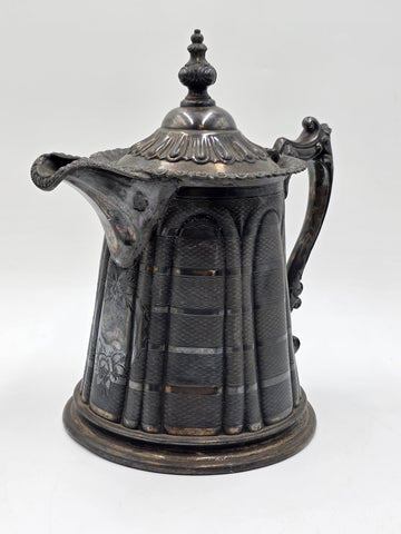 Antique 19th C Meriden Water Pitcher Decanter Bold Ornate Silver Plate Lrg Heavy