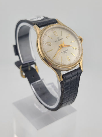 Helbros "Invincible" 34mm Beige Dial Gold Plated Manual Wind Men Watch. Working.