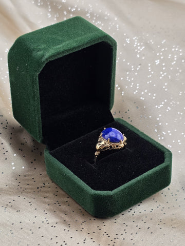 Antique 10K Solid Gold Lapis Lazuli Cabochon Ring Ornate Blue Statement. 6.75.
