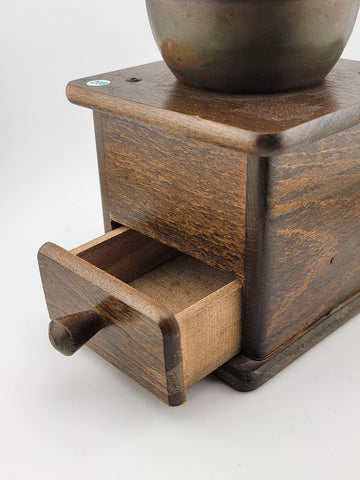 Rare DE Vintage European Manual Solid Wood Cast Iron Coffee Grinder With Drawer.