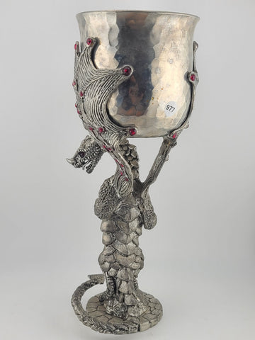 Ltd Ed. Fellwolf Pewter Dragon Goblet Fantasy Chalice Red Stones Signed 374/1000