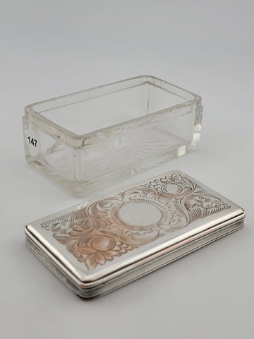 Antique C 1830's Victorian Silver Plate & Cut Glass Vanity Box / Soap Holder.