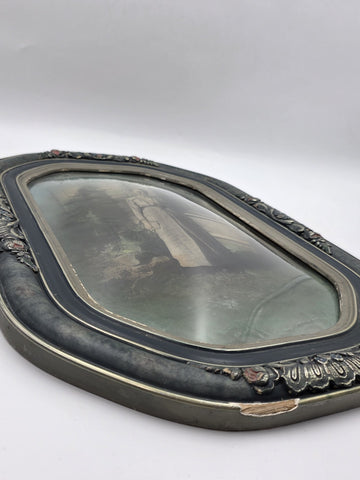 Rare Antique Victorian Convex Bubble Glass Lady Portrait in Gilt Oval Frame