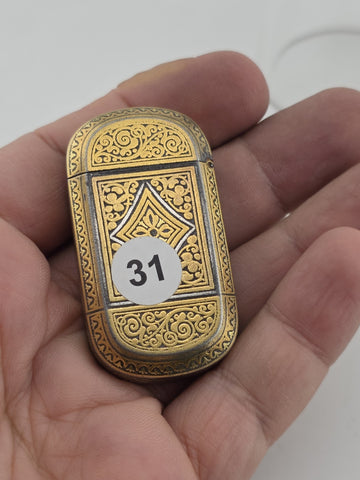 Rare Spanish Damascene Gold Inlaid Steel Vesta Match Safe Case Toledo c.1880