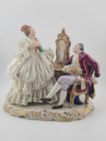 Irish Dresden Aristocratic Couple Porcelain Lace Doll Figurine Made In Germany