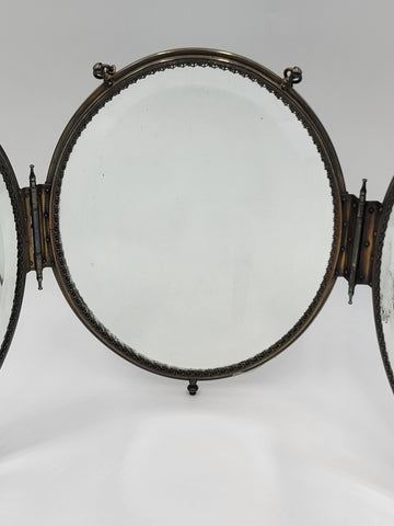 Rare 1800's Victorian Bronze Frame Dancing Couple Triple Hanging Shaving Vanity.
