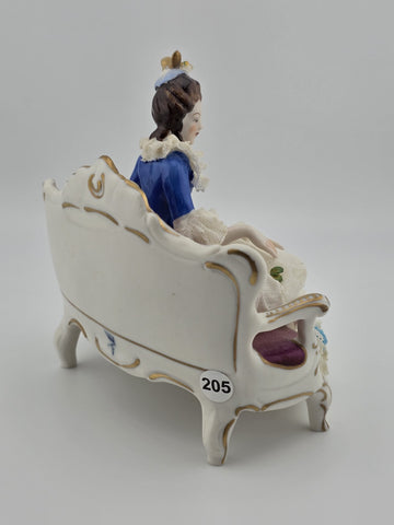 Vintage Sitzendorf Germany Lace Porcelain Lady Figurine Sofa Crown Mark. Read.