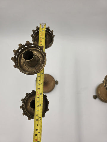 Pair Of Exquisite 19th C Gothic Revival Brass Candelabra W Three Candle Sockets