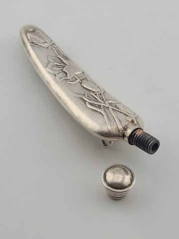 Antique 19thC Sterling Silver Pendant Chatelaine Perfume Scent Bottle W Wisteria