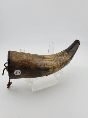 Rare 19th C Antique Civil War Era Black Powder Flask Natural Horn. Great Cond.