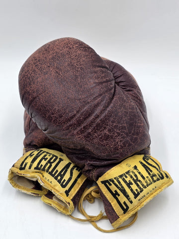 Antique 1950s Everlast 12oz Brown Leather Lace-Up Boxing Gloves Made in USA