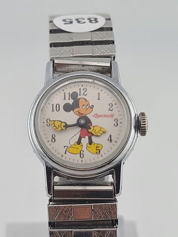 Vintage Ingersoll Disney Mickey Mouse 24mm Manual Wind Watch Good Running
