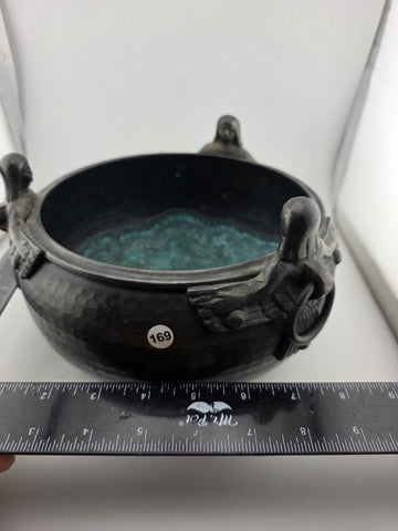 Hittite Artefacts, Hand Hammered Copper Bowl Pot with 3 Brass Hittite Sirens.