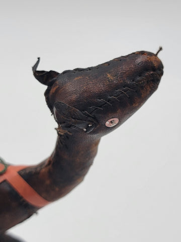 Rare Set Of 3 Antique Handmade Leather Camels W Saddles Nativity. Circa 1910.