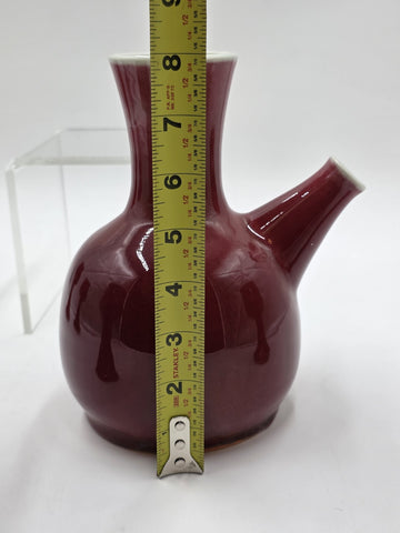 Vintage 1982 Studio Art Porcelain JS Cummings Red Pitcher & 4 Glasses Signed.