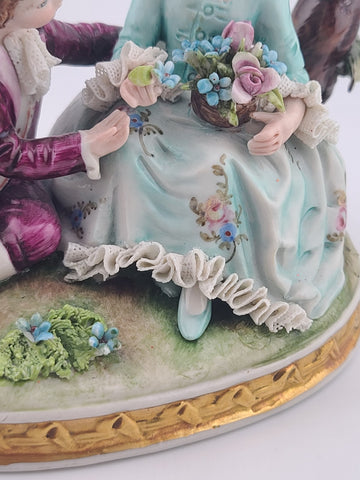 Antique Capodimonte Boy and Girl Porcelain Figurine Romantic Scene W 5”