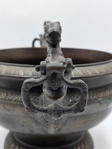 Rare Antique Bronze Centerpiece Jardiniere W Mythical Seahorse & Ring Handles.